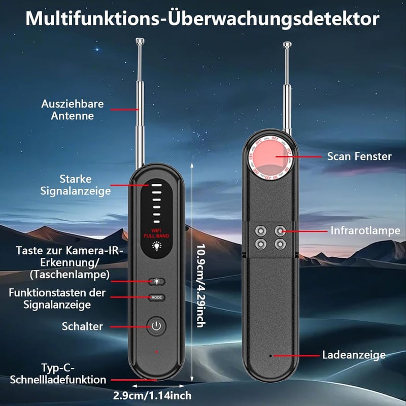 Wanzenfinder mit 6 Stufen Empfindlichkeit – 4-in-1 Detektor für Hotel und Büro