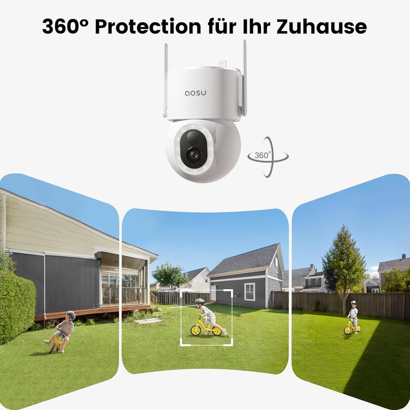 AOSU 3K 5MP Solar-Überwachungskamera für Außen mit 360° PTZ, AI-Personenerkennung und 2-Wege-Audio