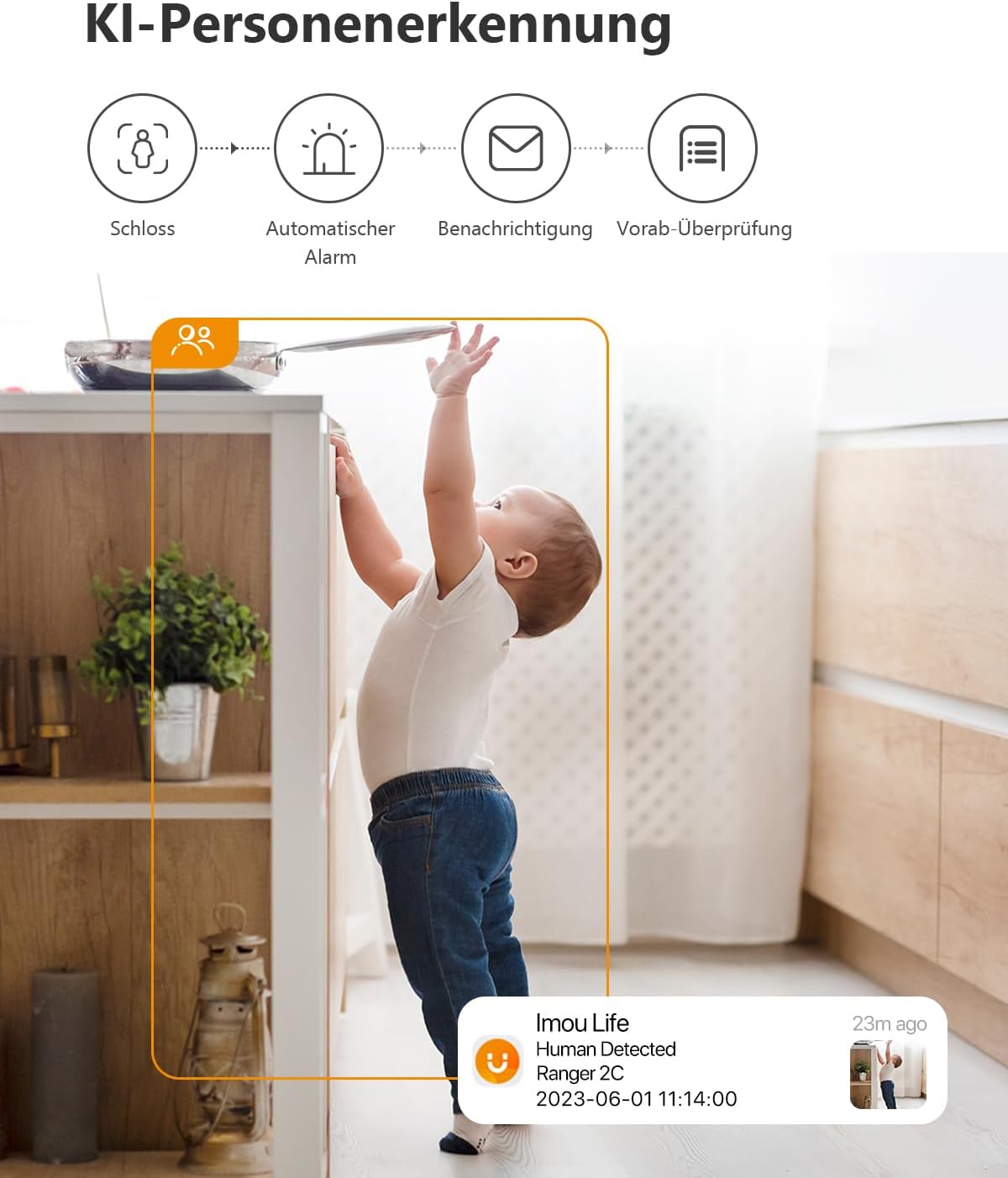 WLAN Überwachungskamera 360° für Innenräume mit KI-Personenerkennung