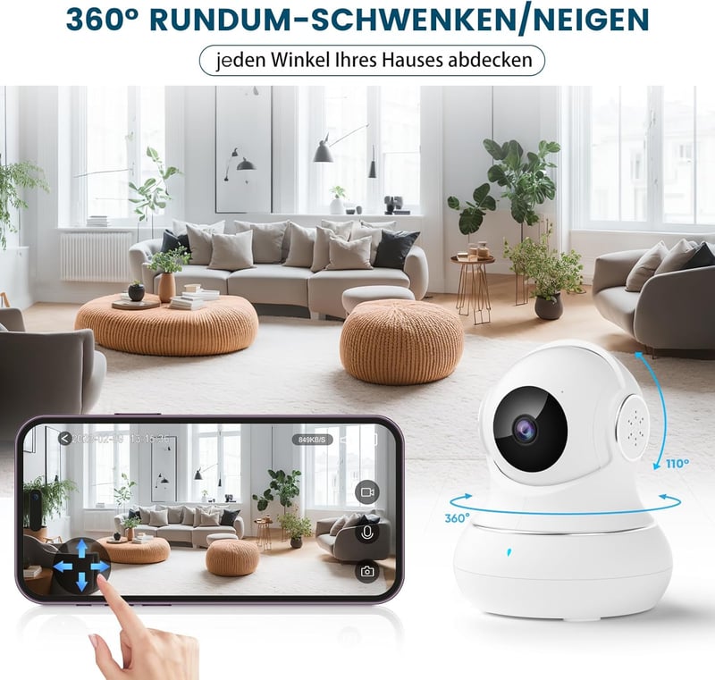 2K Babyphone Innenkamera mit 360° WLAN, 2-Wege-Audio und Nachtsicht