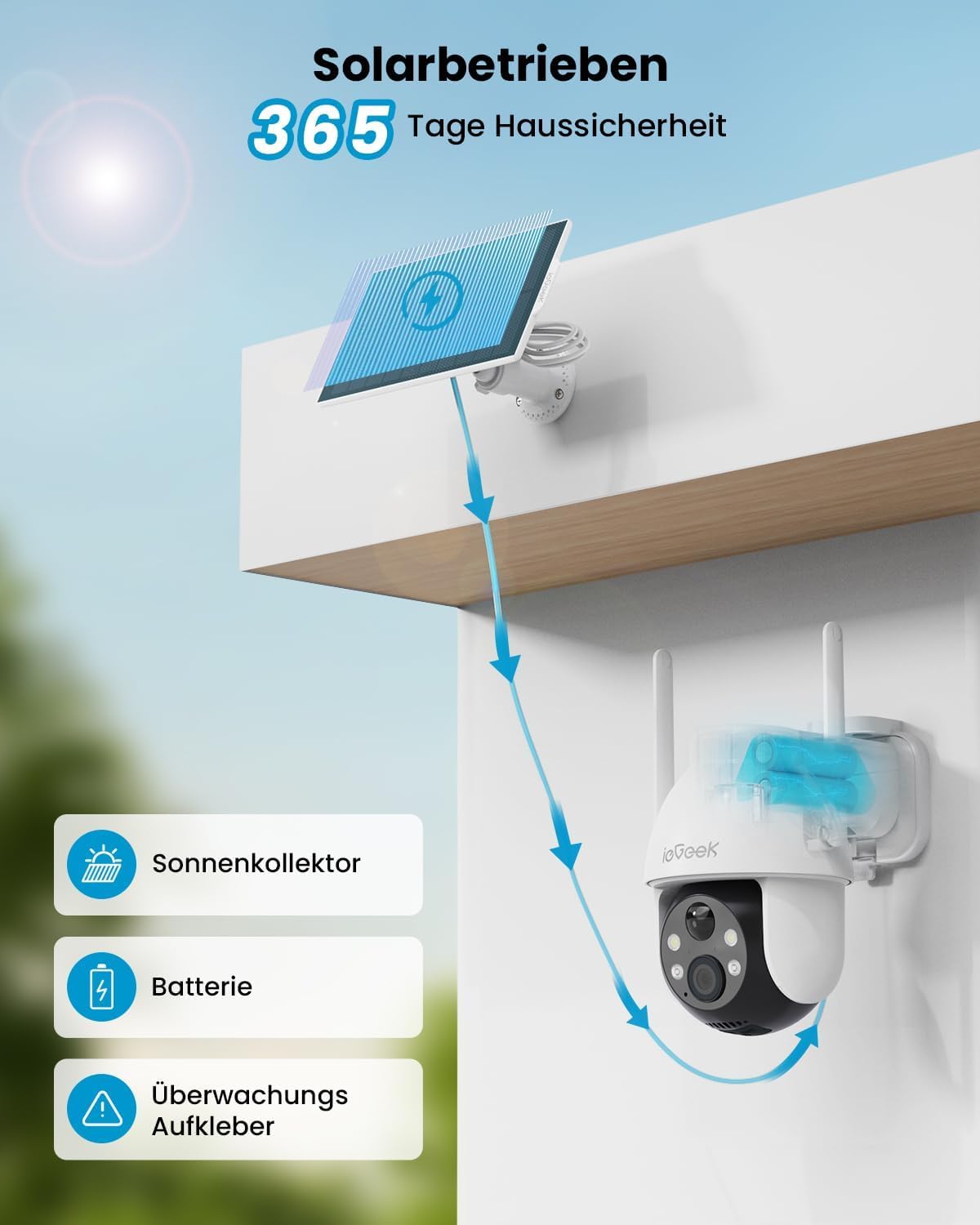 2K 3MP HD Solar-Überwachungskamera mit 360° PTZ und Farb-Nachtsicht
