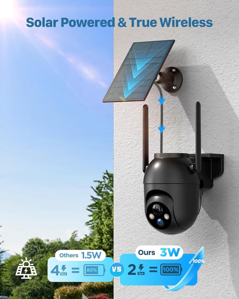Akku- und Solarbetriebene 2K WLAN Kamera für den Außenbereich mit 360° PTZ und Nachtsicht