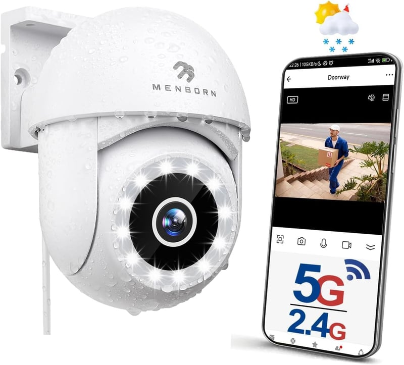 Menborn 2,5K Außenüberwachungskamera mit 360° Sicht, Nachtsicht und 2-Wege-Audio