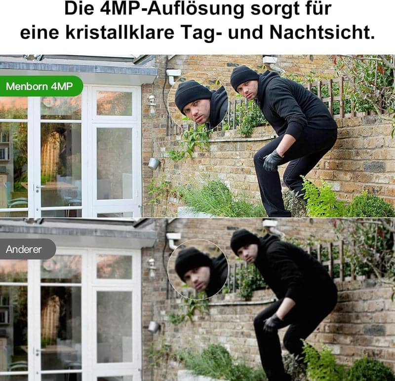 Menborn 2,5K Außenüberwachungskamera mit 360° Sicht, Nachtsicht und 2-Wege-Audio