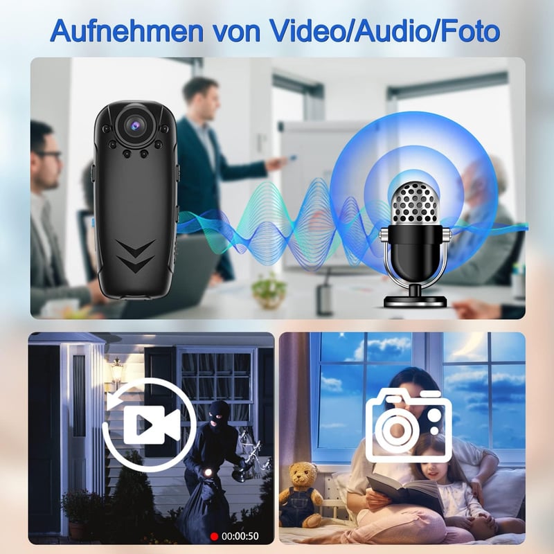 HD 1080P Mini Überwachungskamera mit 32G, Nachtsicht und Bewegungserkennung
