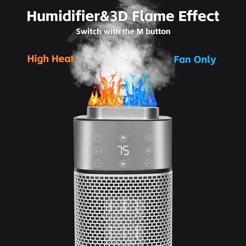 Elektrischer Heizlüfter mit 3D-Flamme und Thermostat für Bad