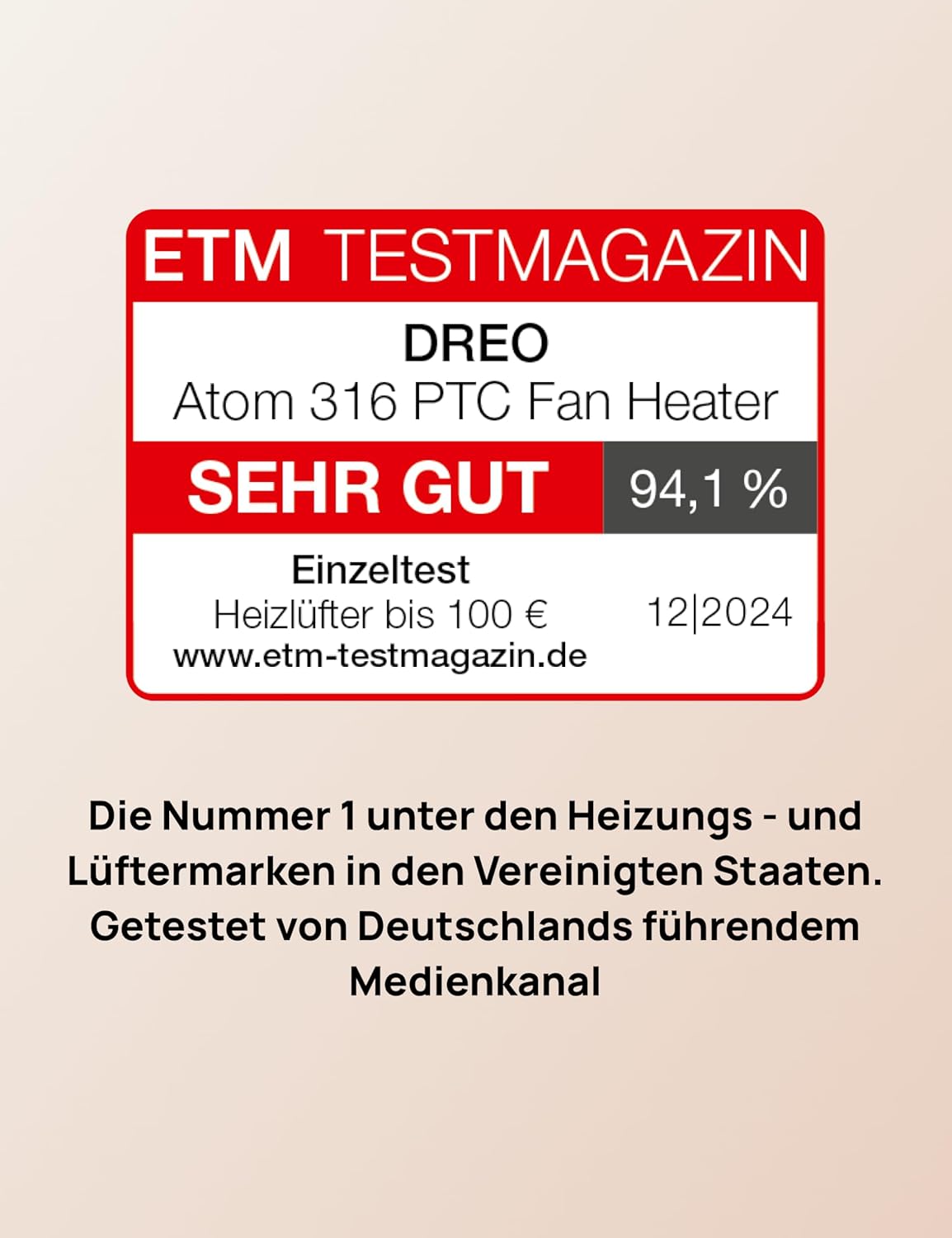 Energiesparender Heizlüfter mit Thermostat, 1500W, leise 34 dB, gold
