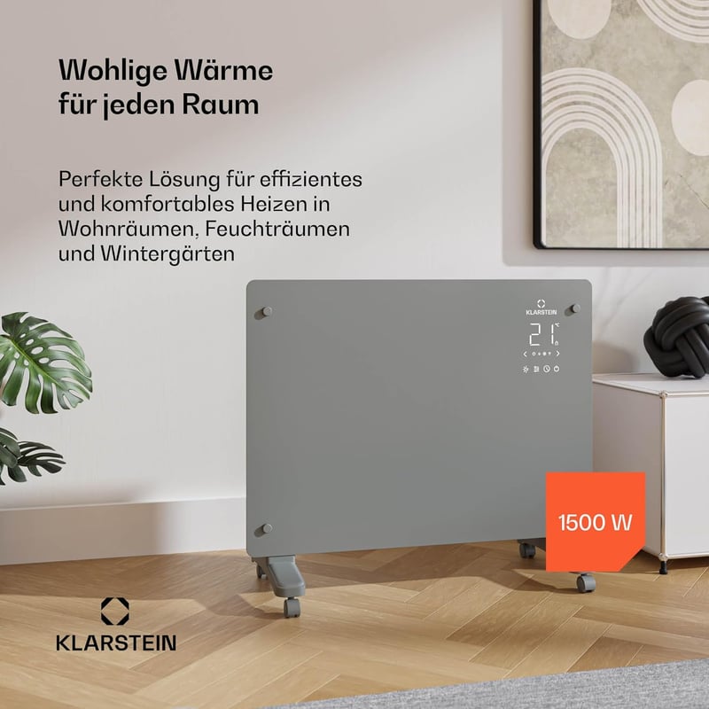 Klarstein Bansin Crystal Smart Konvektorheizung 1500 W, Wandmontage, App-Steuerung