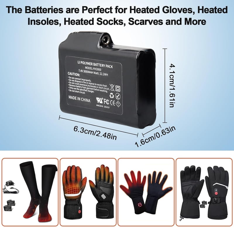 2 Stück 7,4 V 3000 mAh Li-Polymer-Akkus für beheizte Kleidung