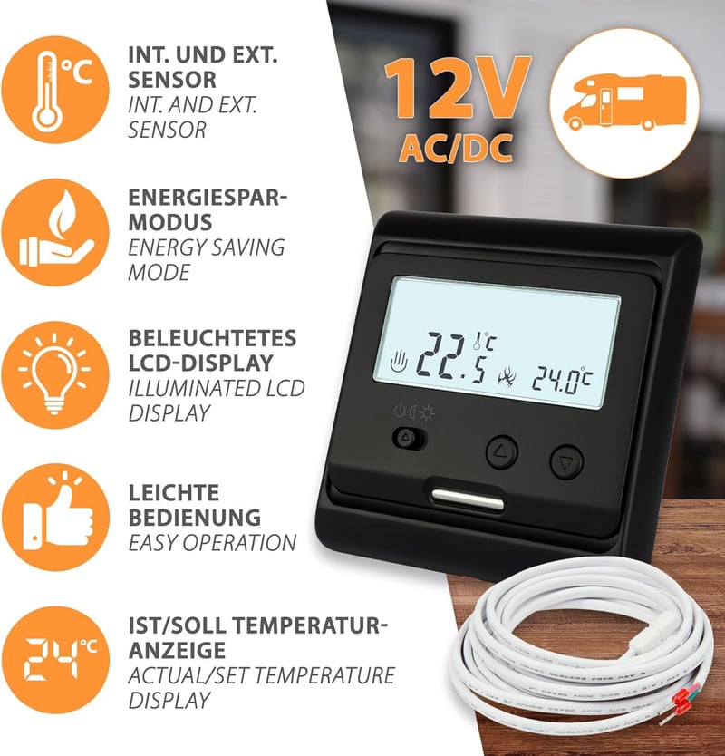 Niedervolt Heizfilm 130W 12V mit Thermostat – Ideal für Wohnwagen und Projekte