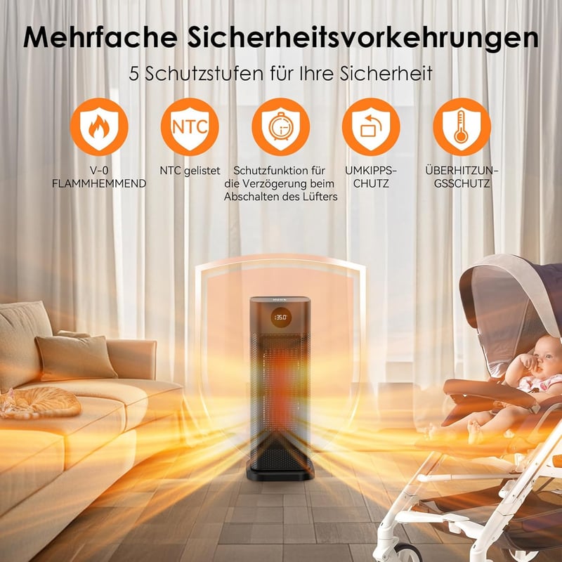 Energiesparender 2000W PTC Heizlüfter mit Fernbedienung und Thermostat
