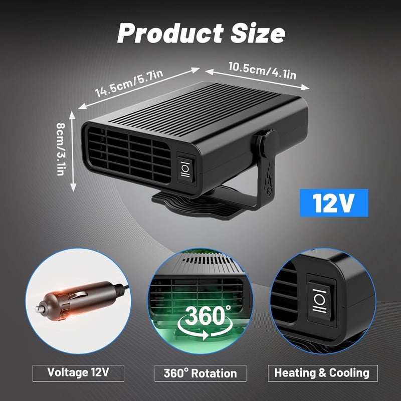 2-in-1 Autoheizung 12V 200W Drehbarer Heizlüfter für Windschutzscheibe