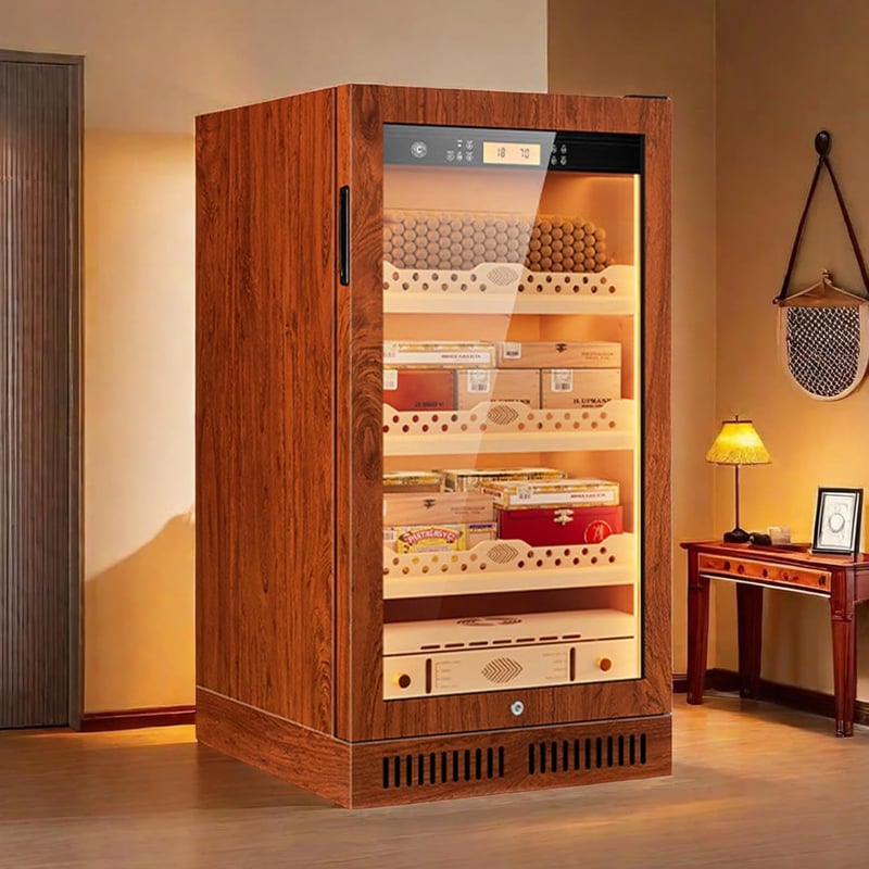 Elektrischer Cigarrenschrank mit digitaler LED-Anzeige, 600 Stück, Zedernholz