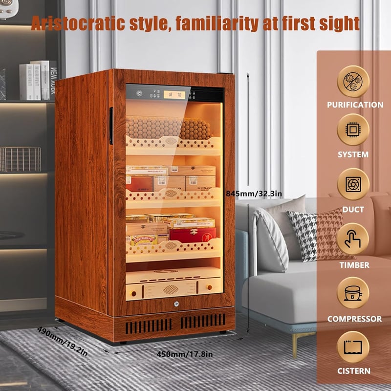 Elektrischer Cigarrenschrank mit digitaler LED-Anzeige, 600 Stück, Zedernholz