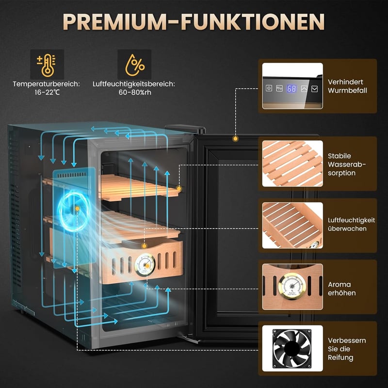 Elektrischer Humidor für Männer mit Kühlung, 26L, 200 Zigarren