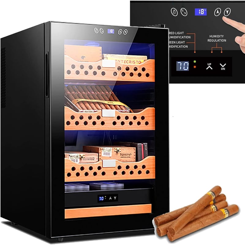 Elektrischer Zigarren-Humidor 70 L mit Zedernholzregal, schwarz