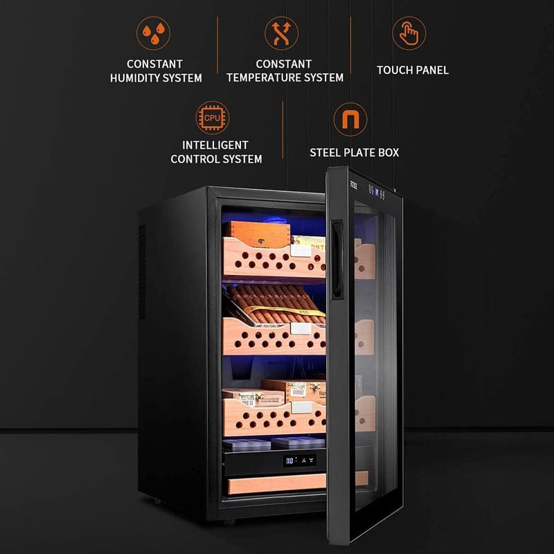 Elektrischer Zigarren-Humidor 70 L mit Zedernholzregal, schwarz