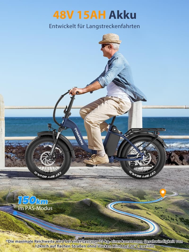 Klapprad E-Bike für Damen und Herren mit 48V Akku, 120KM Reichweite