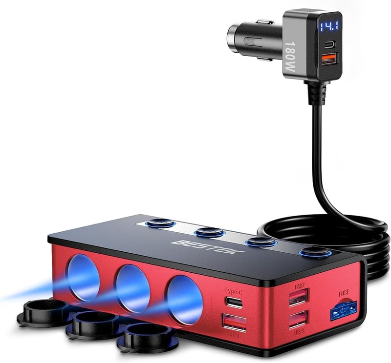 BESTEK 180W KFZ Ladegerät mit 9-in-1 Zigarettenanzünder und USB-C