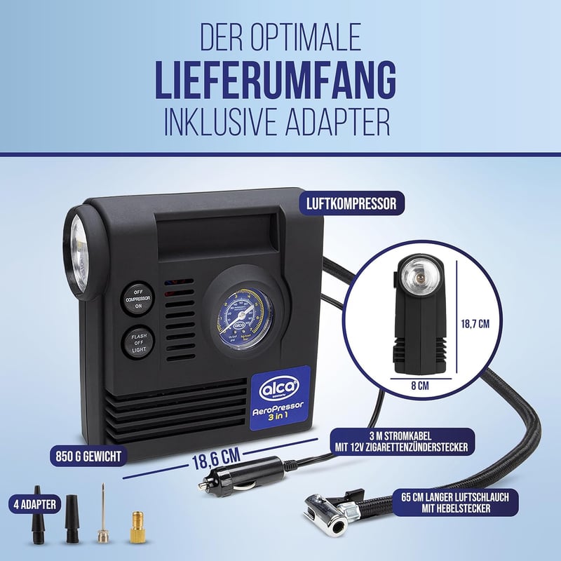 alca® Mini-Auto-Kompressor 3in1 mit Licht, 21 bar, 12V