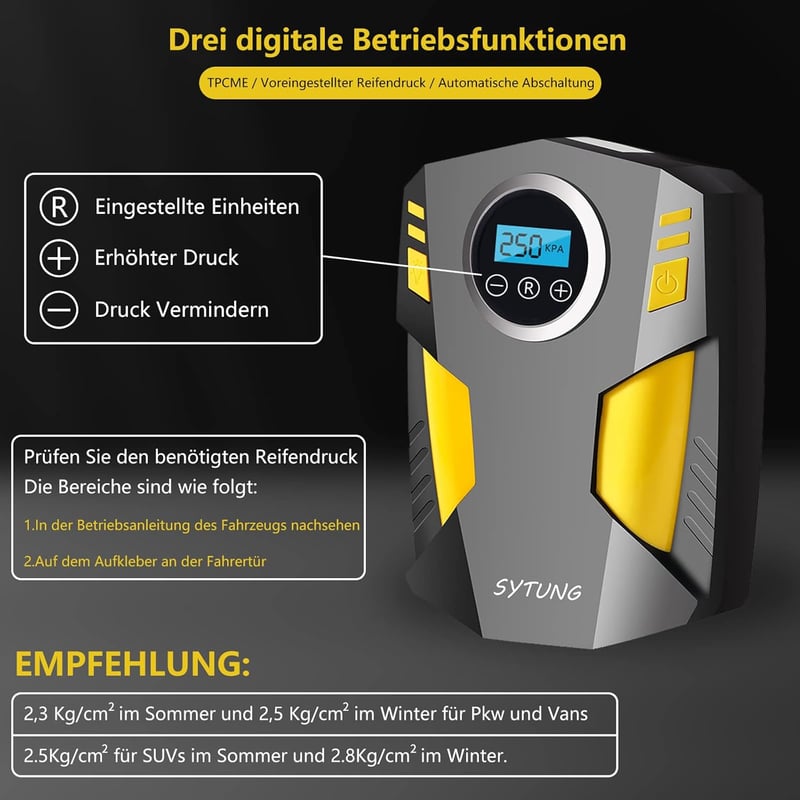 Tragbare 12V Luftkompressor mit LED und 3 Düsenadaptern für Reifen