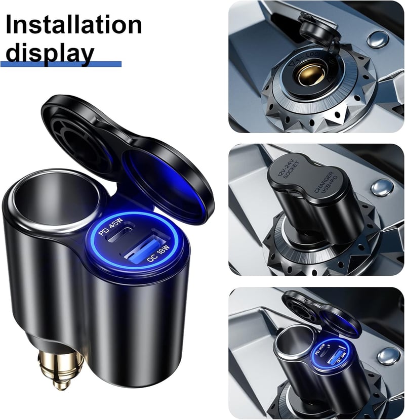 Kewig Motorrad Ladegerät 18W QC & 45W PD mit 12V Zigarettenanzünder