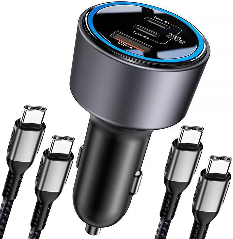 200W USB C Zigarettenanzünder mit 3-Port KFZ Ladegerät für iPhone und MacBook