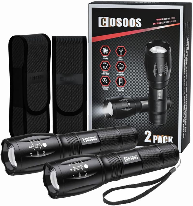 Taktische LED Taschenlampen (2 Stück) mit 5 Modi, IP67 wasserdicht für Outdoor-Aktivitäten