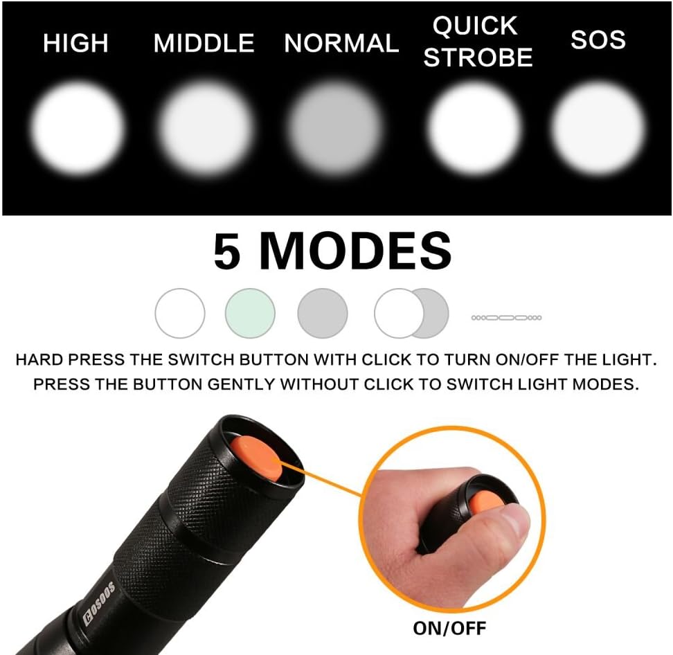 Taktische LED Taschenlampen (2 Stück) mit 5 Modi, IP67 wasserdicht für Outdoor-Aktivitäten