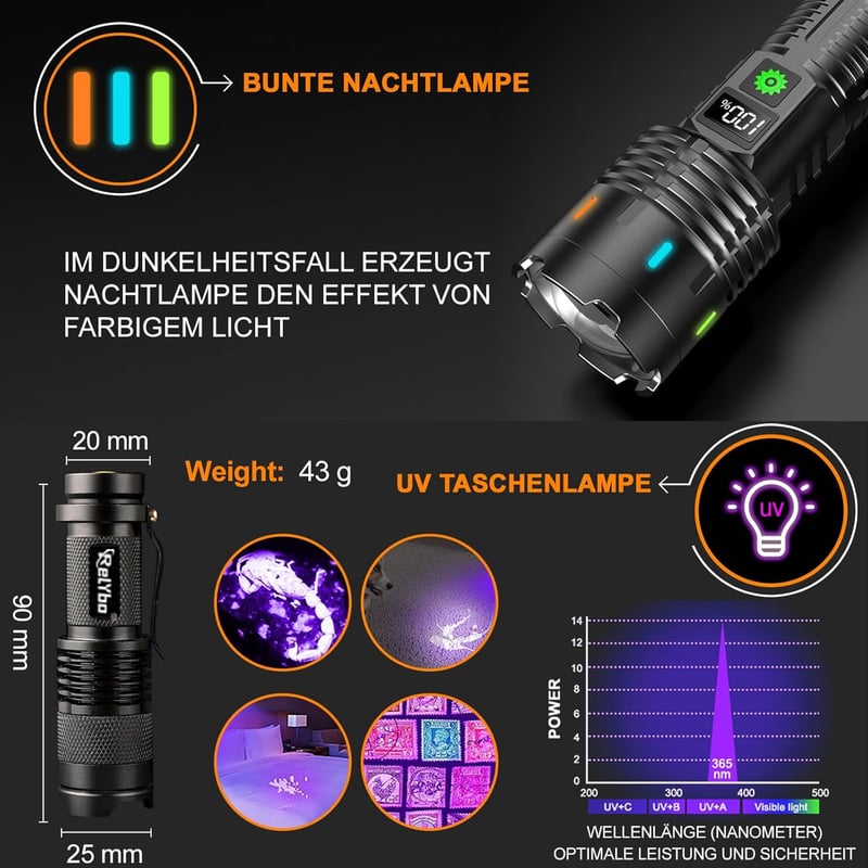 Extrem Helle 500000 Lumen Taktische LED Taschenlampe für Outdoor-Notfälle