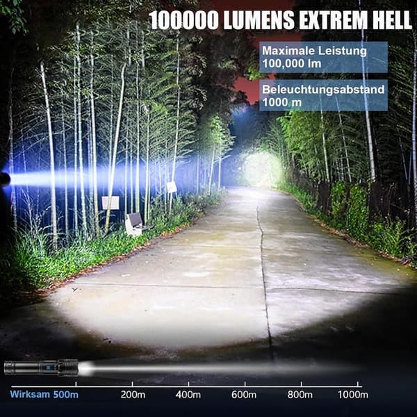 LED-Wiederaufladbare Taschenlampe 500000 Lumen, wasserdicht, 7 Modi