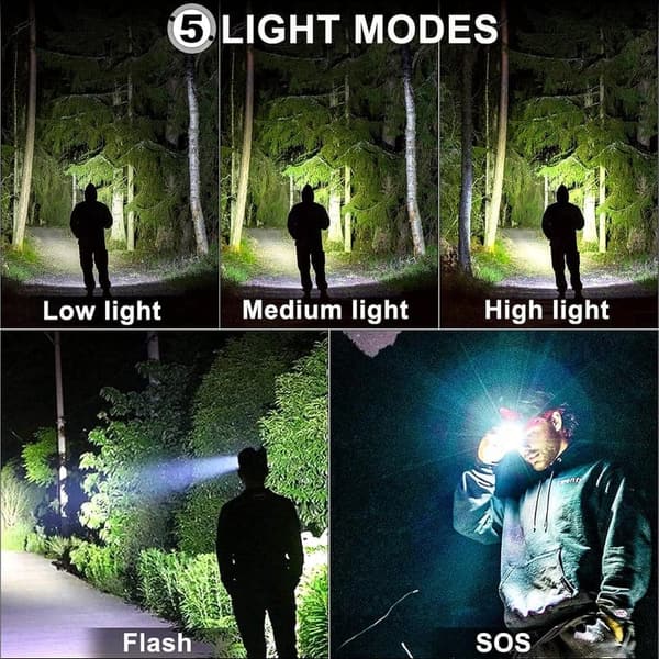Wiederaufladbare LED Stirnlampe XHP70, 90000 Lumen, wasserdicht, 5 Modi
