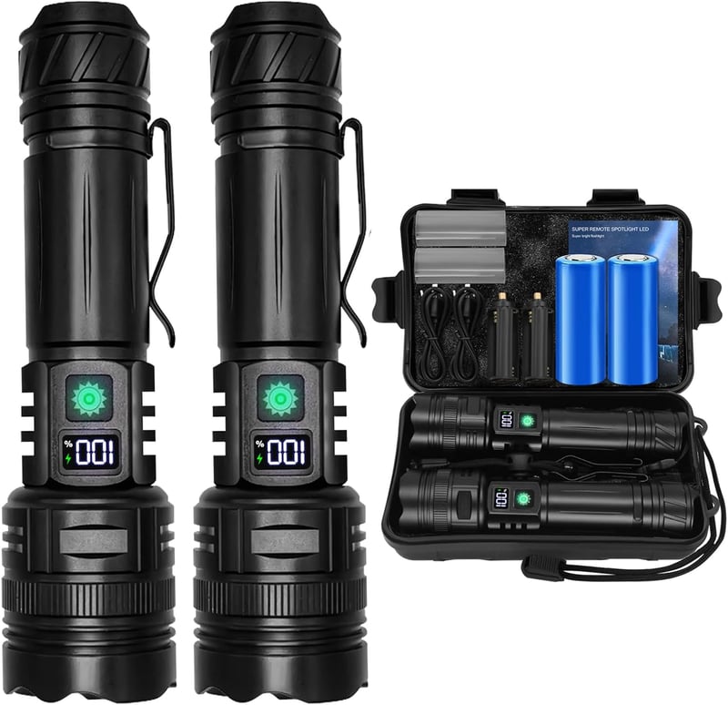 Zwei taktische LED Taschenlampen 30000 Lumen, USB aufladbar für Outdoor-Aktivitäten