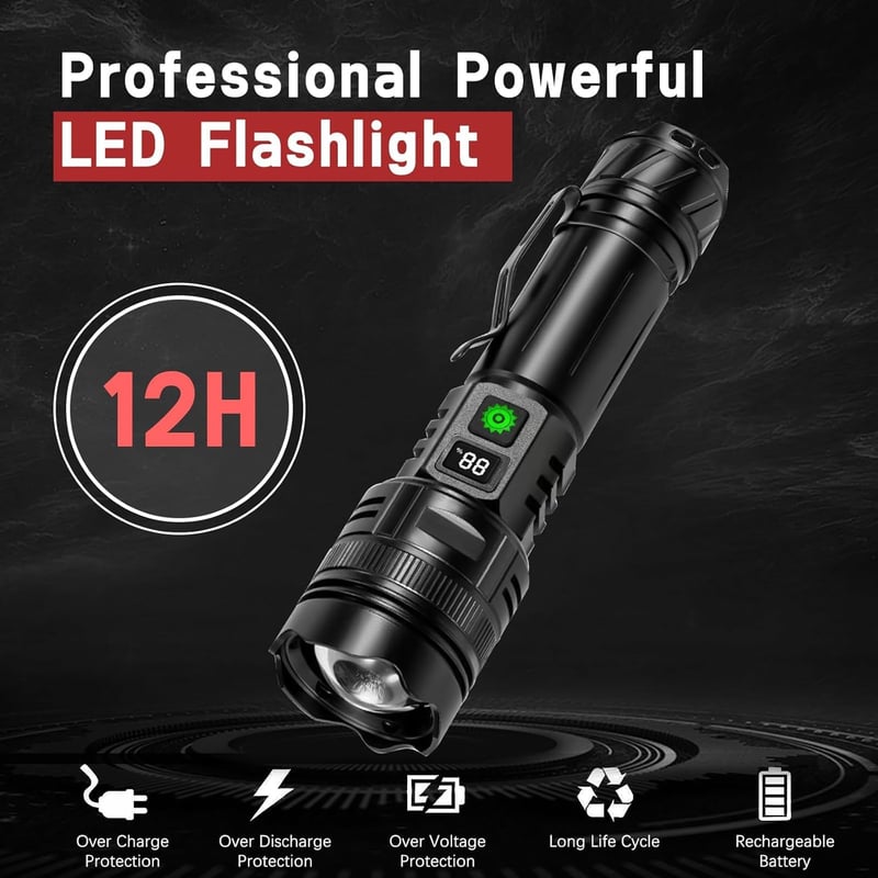 Zwei taktische LED Taschenlampen 30000 Lumen, USB aufladbar für Outdoor-Aktivitäten