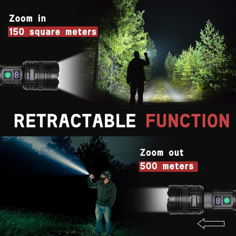 Zwei taktische LED Taschenlampen 30000 Lumen, USB aufladbar für Outdoor-Aktivitäten