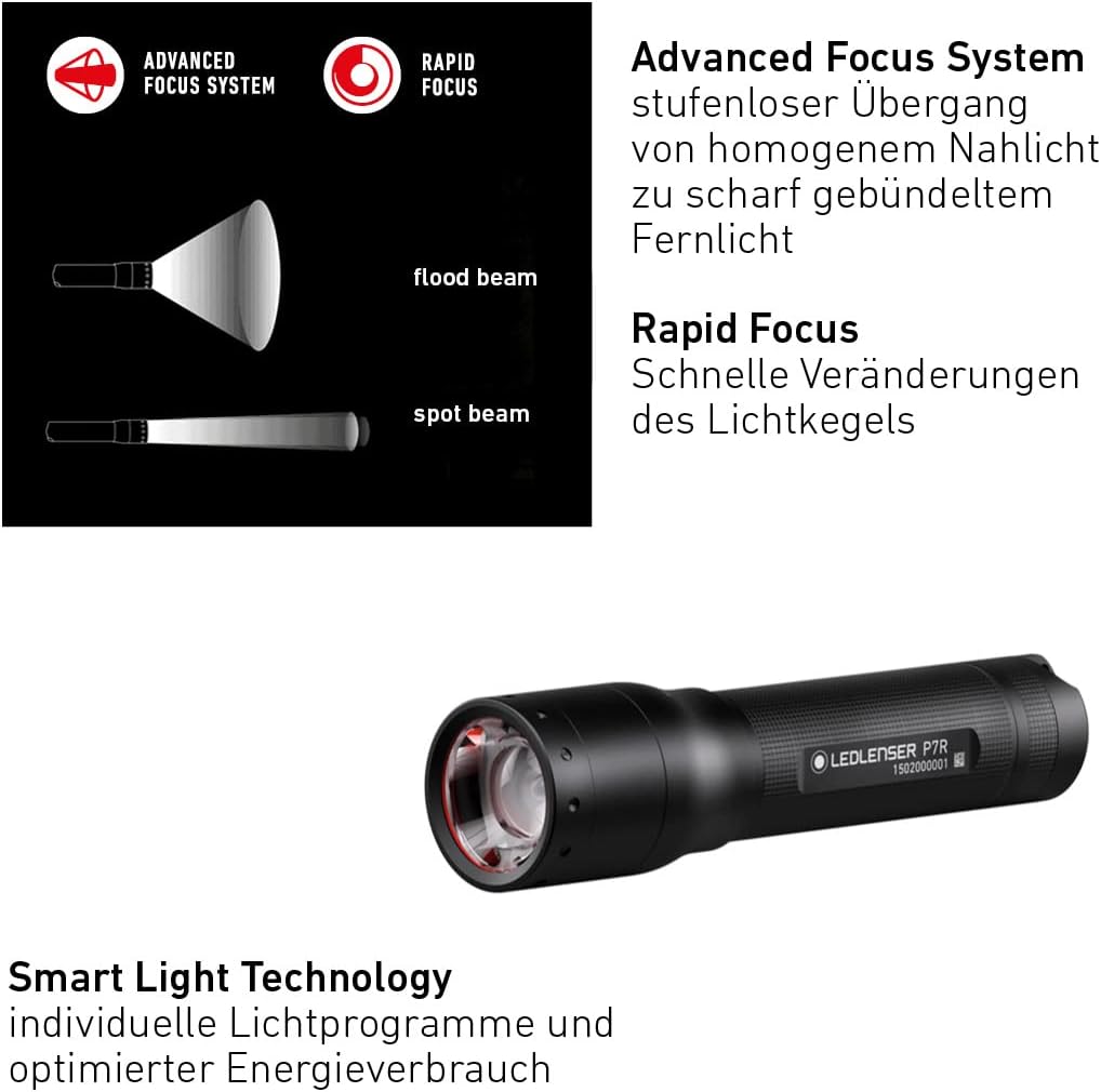Wiederaufladbare Ledlenser P7R Taschenlampe mit 1000 Lumen, 210 m Reichweite