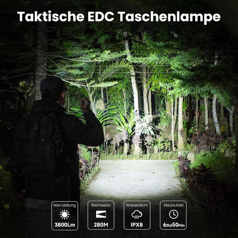 Taktische Taschenlampe SP35T – 3800 Lumen, USB-C, 8 Lichtmodi, IPX8