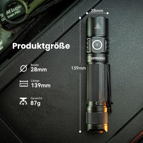 Taktische Taschenlampe SP35T – 3800 Lumen, USB-C, 8 Lichtmodi, IPX8