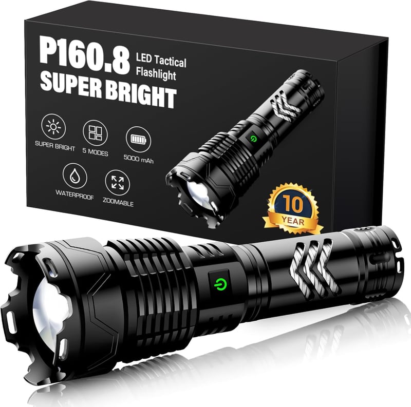 Wiederaufladbare LED-Taschenlampe mit 500.000 Lumen, IPX7, 5 Modi