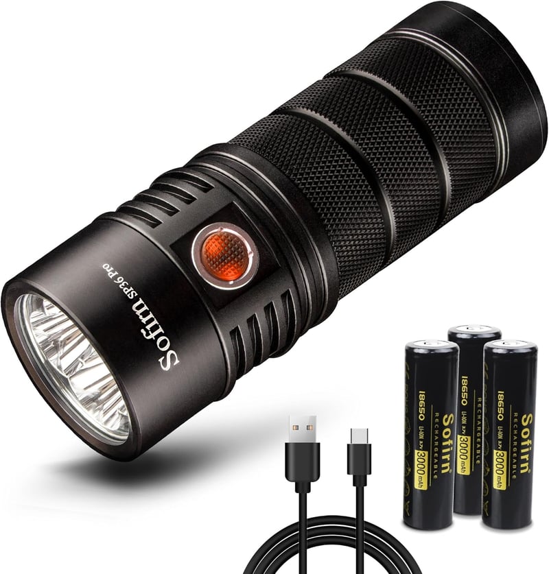 Sofirn SP36 Pro LED-Taschenlampe 8000 Lumen, mit USB-Kabel und 3x 18650 Batterie