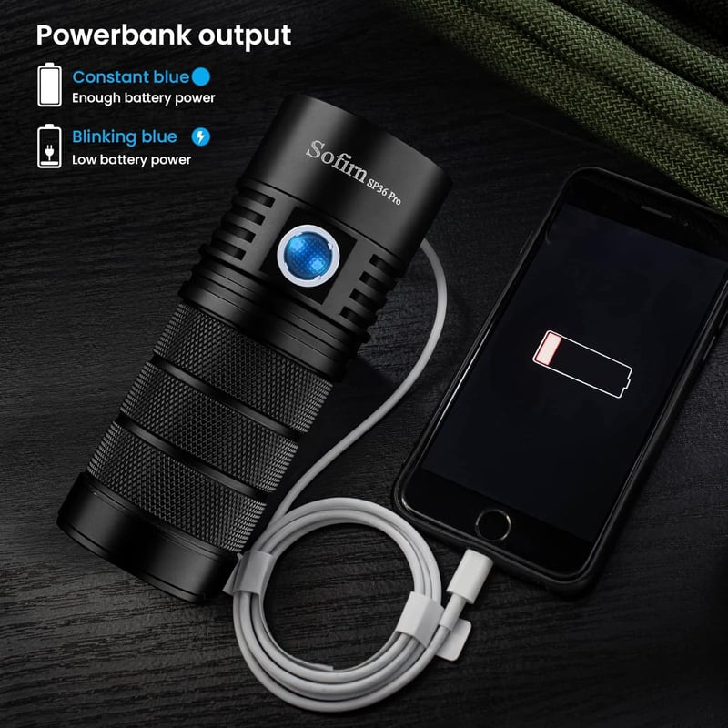 Sofirn SP36 Pro LED-Taschenlampe 8000 Lumen, mit USB-Kabel und 3x 18650 Batterie