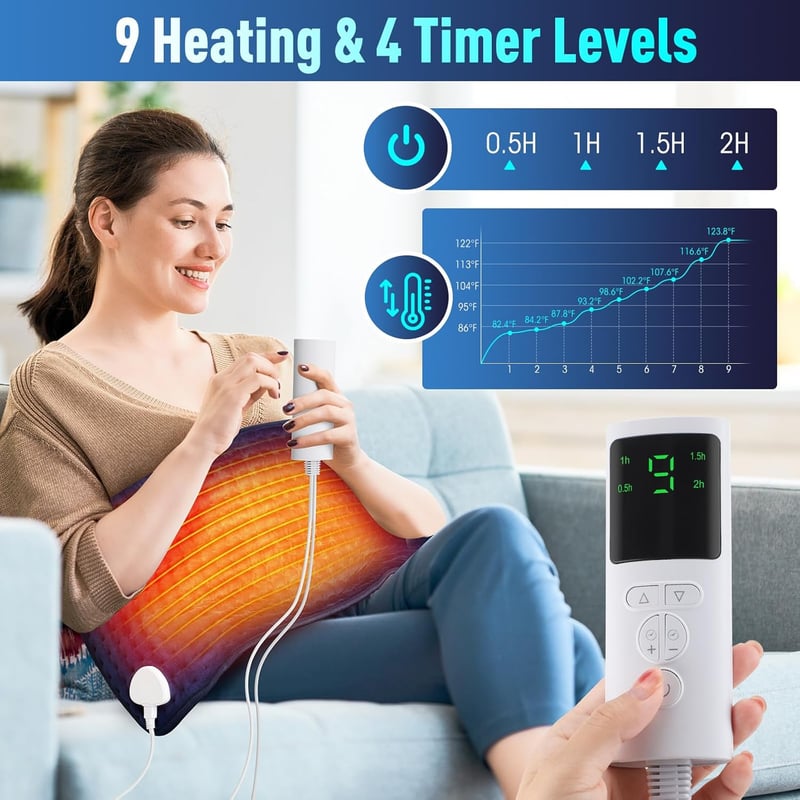 Elektrisches Heizkissen für Schmerzlinderung, 9 Heizstufen & Timer