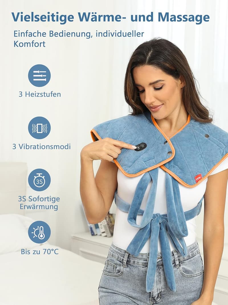 Kabelloses Heizkissen für Nacken und Schulter mit Akku, 3 Temperaturstufen, waschbar, 60x43cm