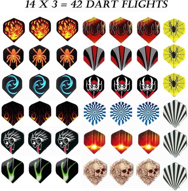 Dartpfeile Set mit Kunststoffspitzen, 12 Softdarts + 30 Flights