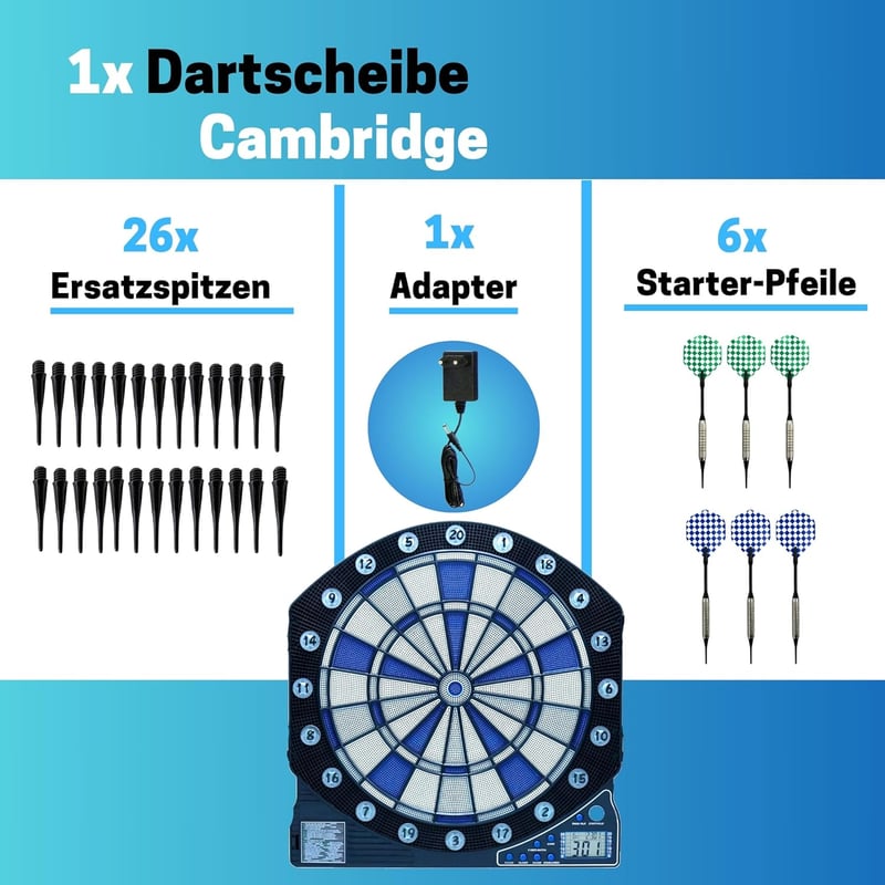 Elektronische Dartscheibe Cambridge mit LED und 6 Dartpfeilen