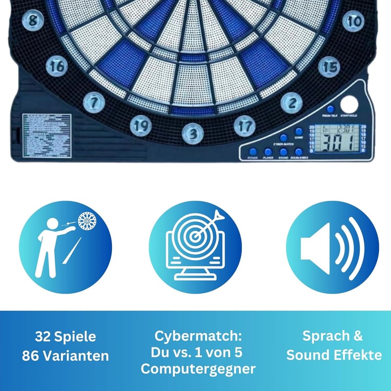 Elektronische Dartscheibe Cambridge mit LED und 6 Dartpfeilen