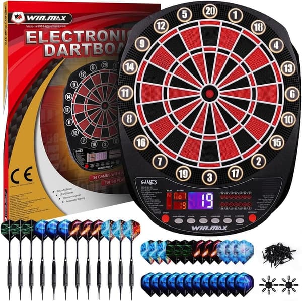 Elektronische Dartscheibe Set für 1-8 Spieler, 34 Spiele, 12 Darts
