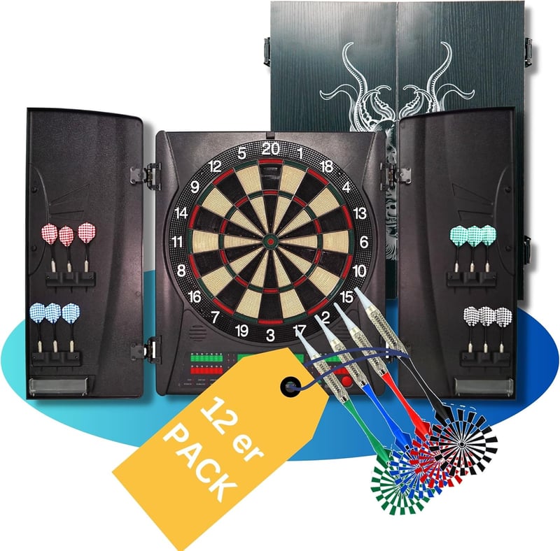 Elektronische Dartscheibe Wembley mit LED-Anzeigen und 12 Dartpfeilen