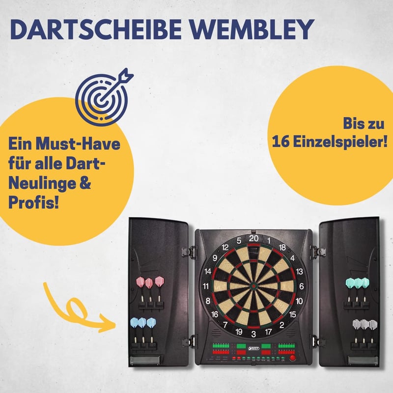 Elektronische Dartscheibe Wembley mit LED-Anzeigen und 12 Dartpfeilen