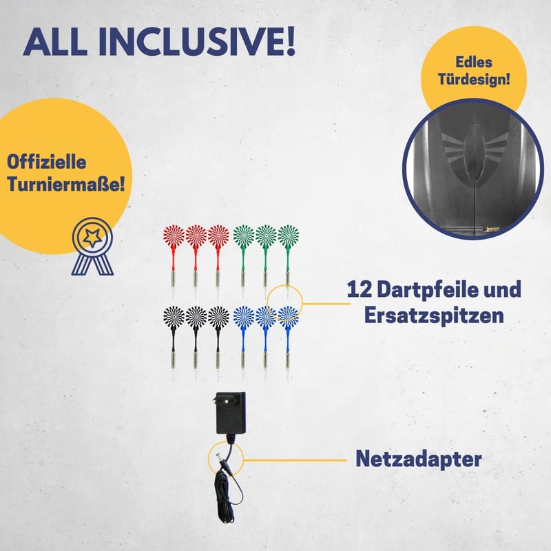 Elektronische Dartscheibe Wembley mit LED-Anzeigen und 12 Dartpfeilen